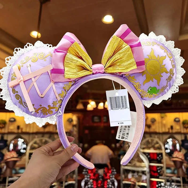 2 pezzi Disney Topolino Orecchie Fascia Shanghai Disneyland Minnie Fascia in pelle Fascia per capelli Fiocco con paillettes Accessori per capelli per feste 2