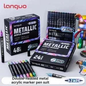 Languo 12/24/48 colori 12 pezzi pennarello a doppia punta di colore metallico per modello in scala Gundam pittura strumenti fai da te pittura su roccia pietra 1