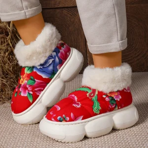 Stivali da neve stampati con fondo spesso per donna 2025 Scarpe invernali calde in cotone felpato Donna Comfort Chunky Platform Caviglia Botas Mujer 1