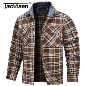 TACVASEN giacca a camicia leggera Oversize camicie a quadri in cotone abbottonato camicie di flanella Streetwear a maniche lunghe da uomo con tasche 1