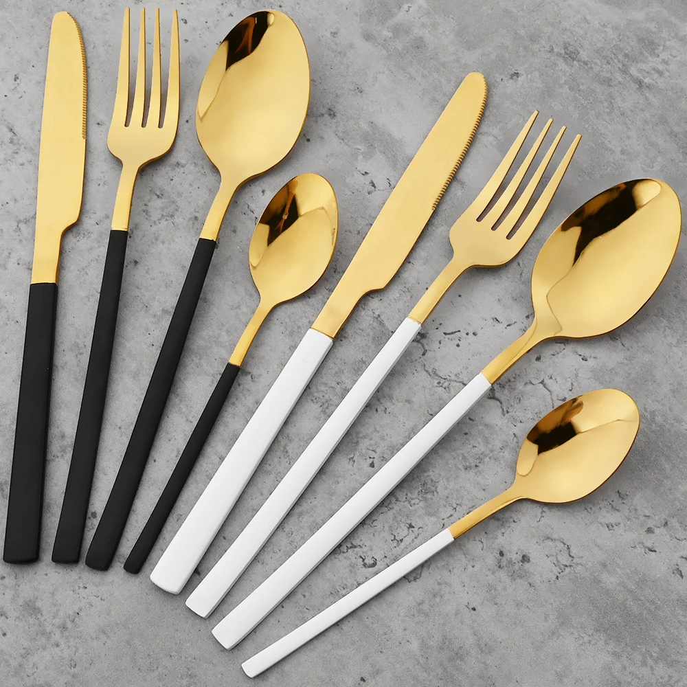 Set di stoviglie per cucchiaio forchetta coltello 24 pezzi Set di posate da cucina in acciaio inossidabile per posate in oro rosa con portaoggetti di lusso 6