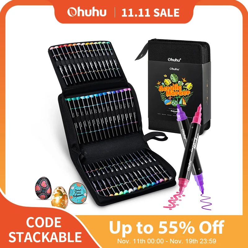 Ohuhu Pennarelli per vernice acrilica Pennarelli acrilici metallici a doppia punta Penne per vernice ad alta opacità Pittura artistica resistente alla luce impermeabile Kakaako 1