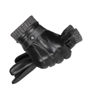 Guanti invernali in vera pelle di pecora da uomo Guanti da moto da guida per ciclismo all'aperto foderati in velluto caldo con touchscreen a dito intero 1