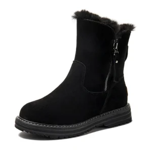 Scarpe invernali in vera pelle Stivali da neve da donna Suola spessa 3 cm Stivaletti da donna alla moda in peluche caldo Nero Taglie forti 41 1