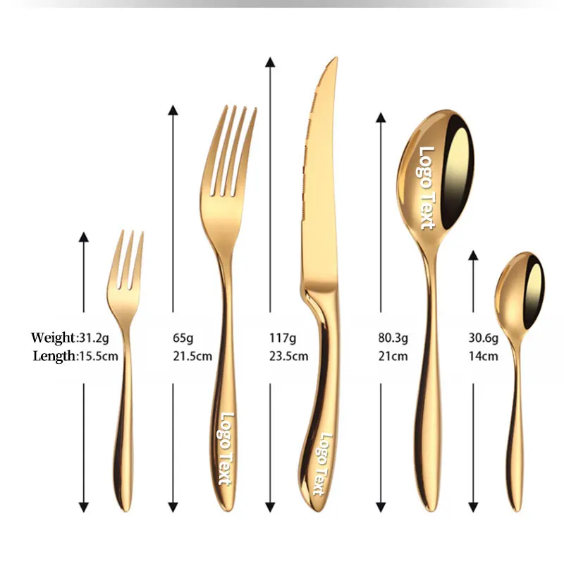 Set di posate con logo personalizzato gratuito da 5 set/5 pezzi, cucchiaio/forchetta/coltello in acciaio inossidabile 304 con logo personalizzato inciso al laser per hotel/caffetteria 2