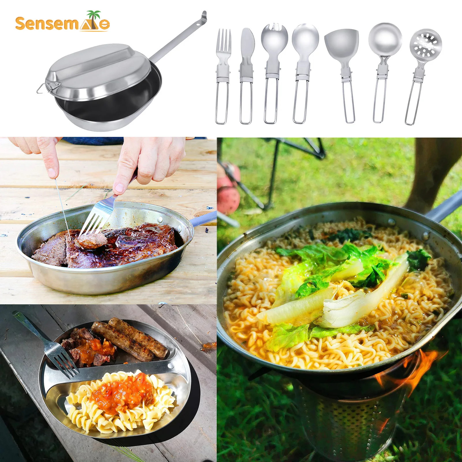 Kit da campeggio Set di posate da campeggio per 2 persone Set di posate da campeggio in acciaio inossidabile Scatola di posate portatile Kit di pentole da escursionismo leggero in scatola di metallo 4