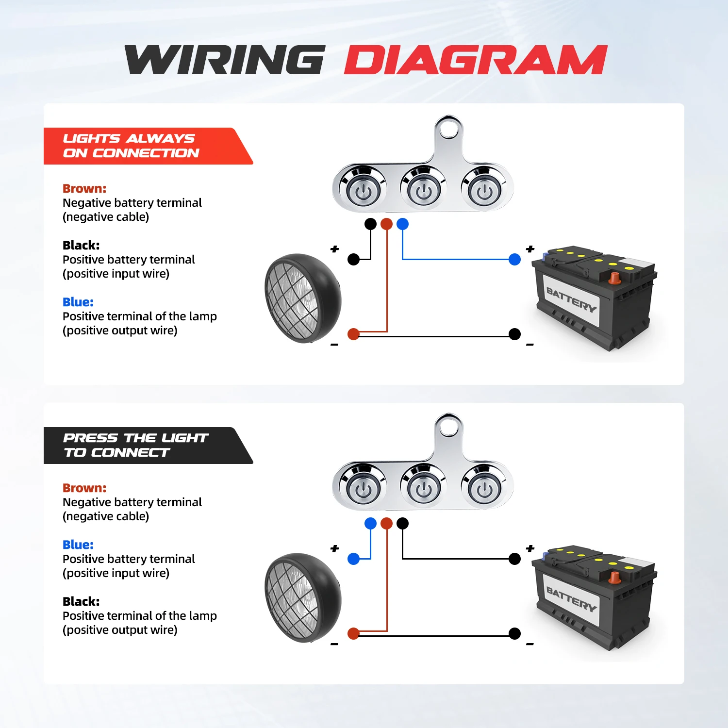 Interruttori manubrio moto LED blu - Acciaio inossidabile 12V con pulsante di controllo fendinebbia, adatti per bici da turismo da strada 3