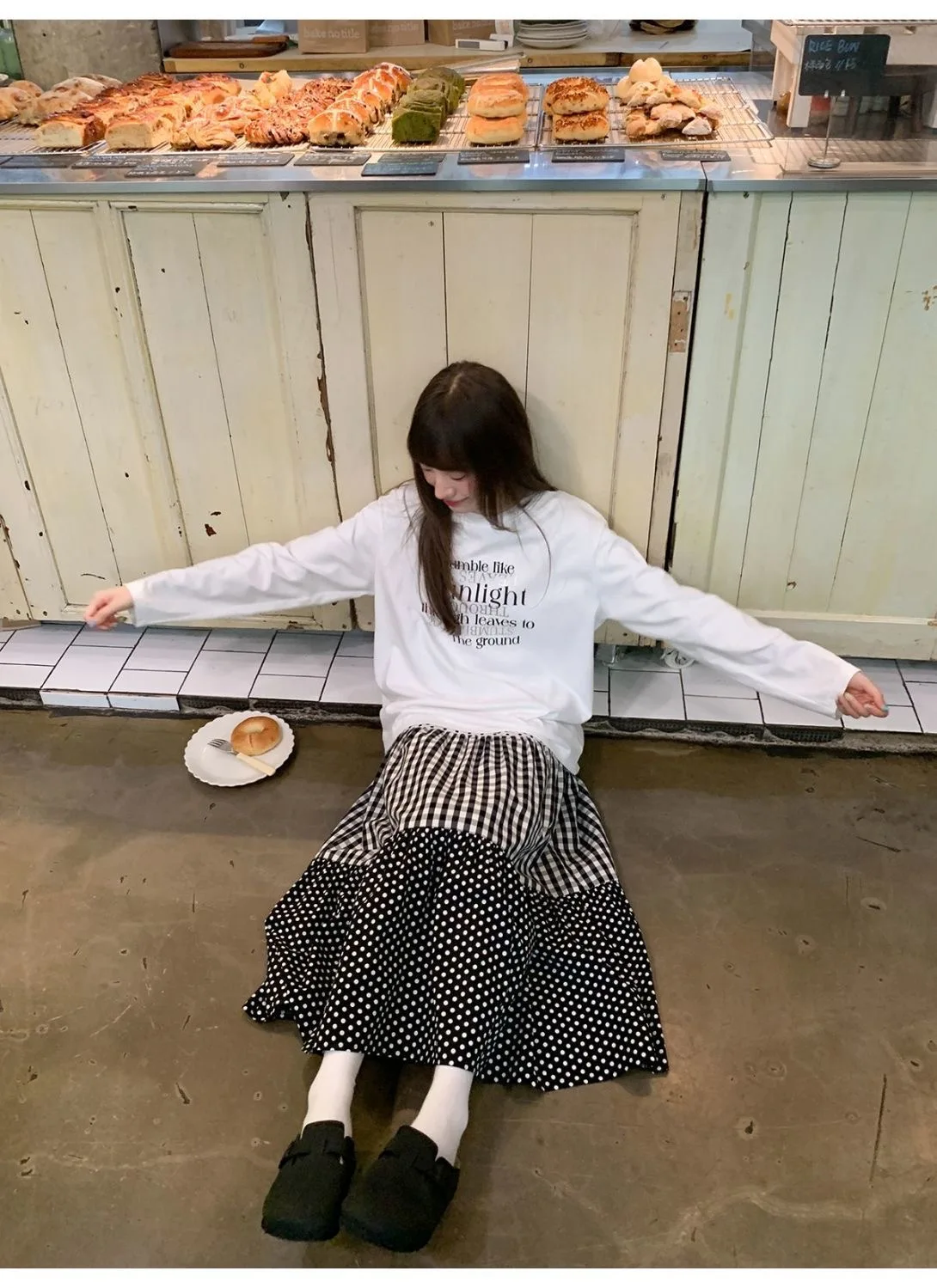 Gonna a pois a quadretti con blocchi di colore a strati patchwork retrò da donna 2025 autunno/inverno Edwardian casual e chic Lolita sk 2