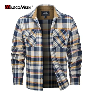 MAGCOMSEN Camicie in flanella Camicia scozzese a maniche lunghe in cotone a maniche lunghe da uomo con 2 tasche Camicia casual in velluto a coste abbottonata da uomo 1