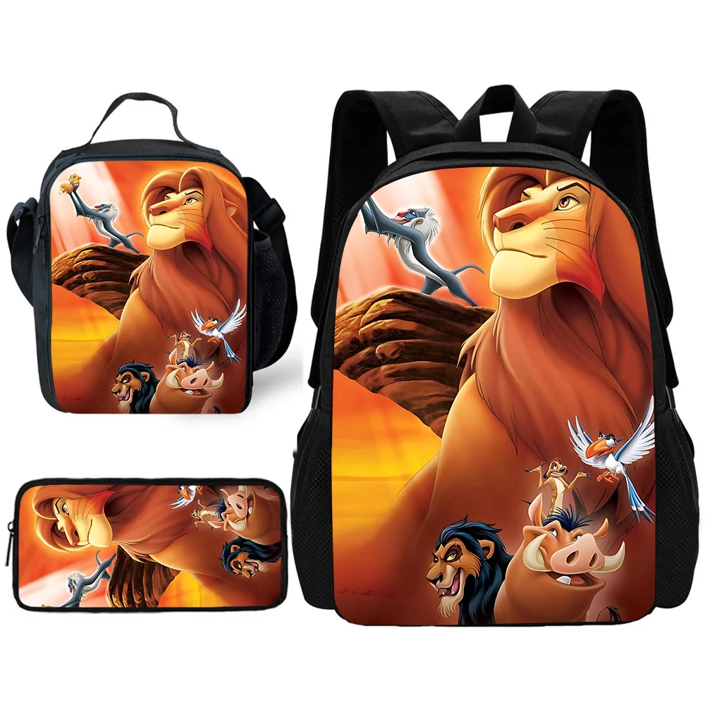 Cartone animato per la scuola dei bambini Il Re Leone Simbas e Mufasas Zaino con borse per il pranzo Borse per matite Borse da scuola per ragazzi e ragazze Miglior regalo 2