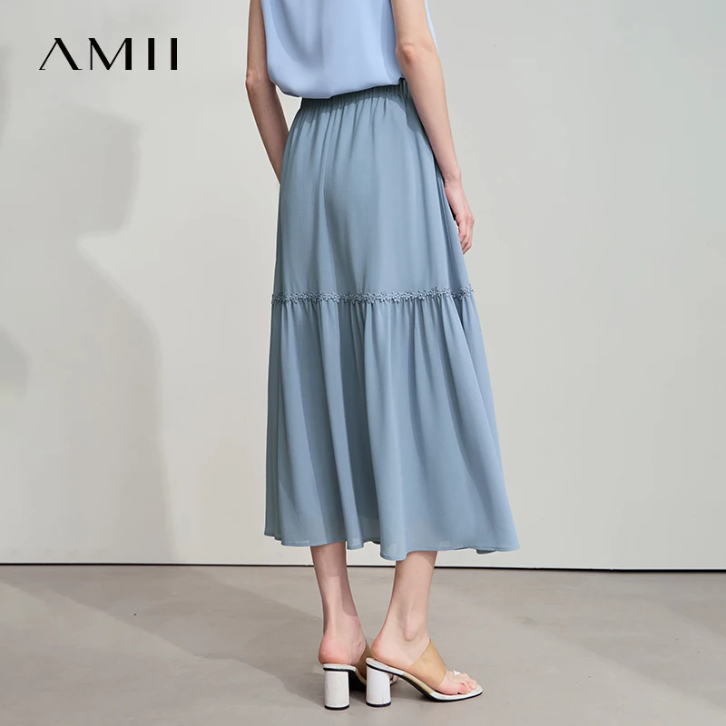 Amii Minimalista Allentato Sottile Gonna di Chiffon 2025 Estate Nuovo Ufficio Eleganza Pizzo A-Line Gonna Midi Gonna Nera Femminile 12542287 6