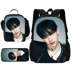 Zaino per bambini Cartoon Bang Chan KPOP con borse per il pranzo, borse per matite, borse per la scuola per ragazzi e ragazze, miglior regalo 1