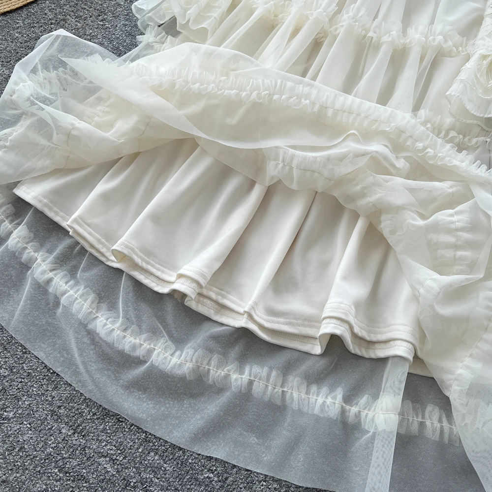 Chic vintage pizzo maglia manica lunga Elegante fata moda coreana autunno vestito estivo abbigliamento donna 4