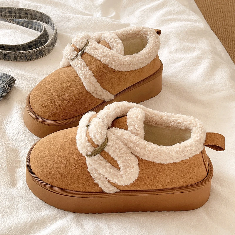 Stivali da neve in pile berbero con piattaforma morbida Donna 2025 Stivaletti invernali in pelle scamosciata calda e soffice pelliccia da donna con fondo spesso carino 3