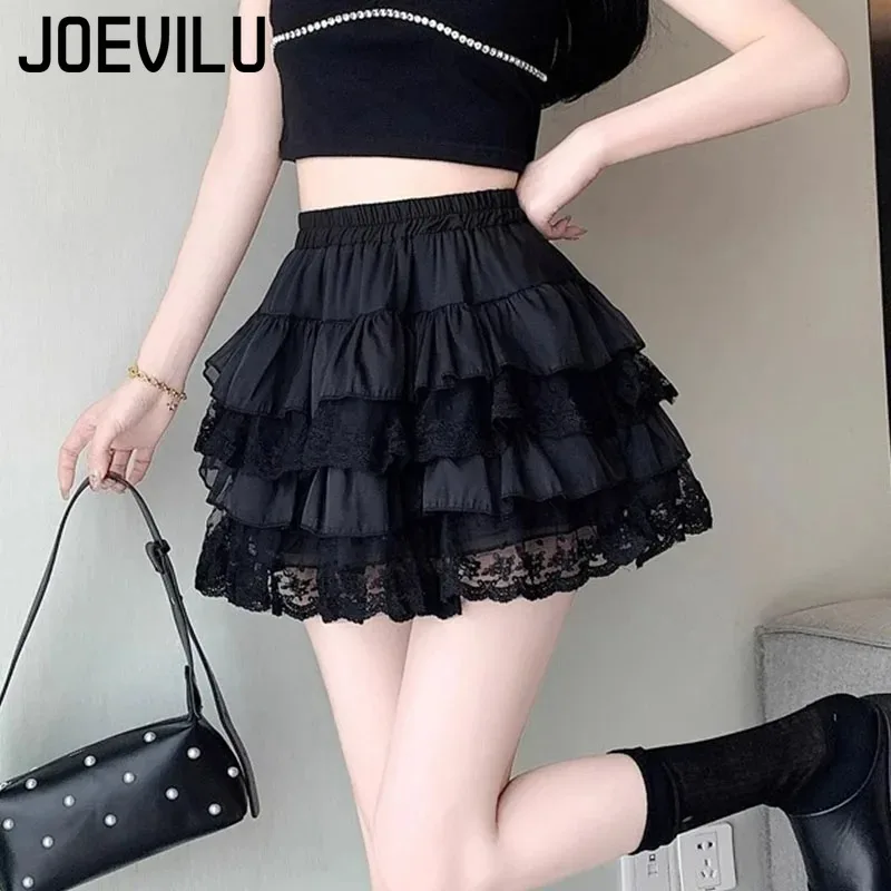 Gonna tutù in pizzo gotico Elastico sexy in pizzo Mini gonne in tulle Party Club Ballerino Indossare fondo nero High Street Y2k Abbigliamento donna 4