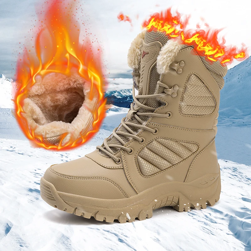 Stivali invernali da uomo Stivali da neve caldi in peluche di grandi dimensioni Stivali da combattimento alla moda per esterni Stivali militari Sneaker classica con plateau nero 1