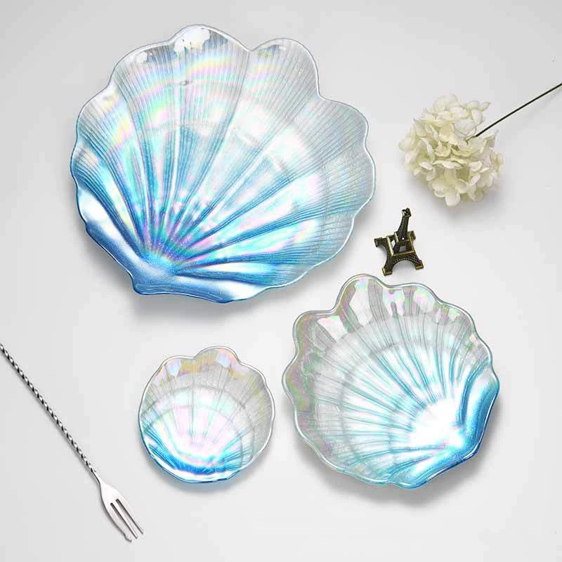 Piatti creativi in vetro colorato Shell Home Marine Fruit vassoio europeo snack ornamenti piatti irregolari piatti decorativi per la casa 3