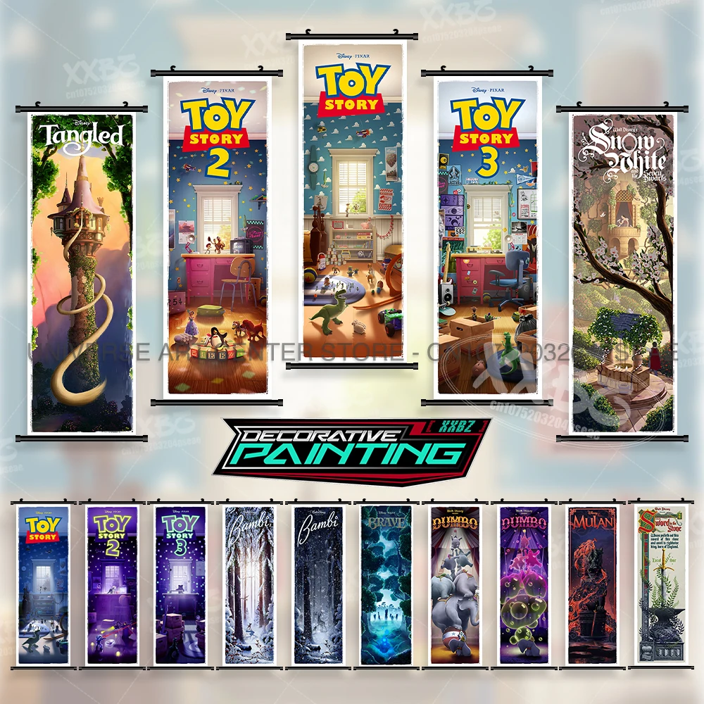Disney Decorazione della casa Appeso Pittura Toy Story Opere d'arte da parete Rotoli Immagine Tangled Cartoon Stampa su tela Poster per la camera da letto 1