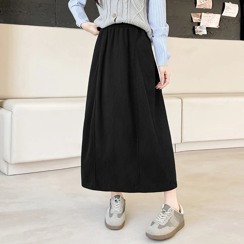 2025 Gonne lunghe in velluto a coste vintage Donna Elastico in vita Harajuku Gonna longuette grande altalena Autunno Inverno Abiti da donna popolari coreani 5