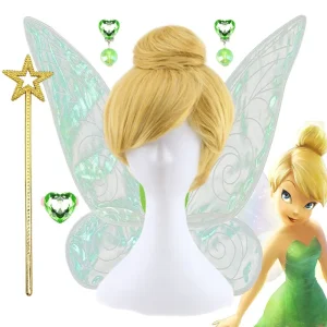 Disney Fairy Tinker Bell Princess Dress up Accessori Cosplay Parrucca sintetica Fascia per capelli Ali Costume Gioca a copricapo per feste di compleanno 1