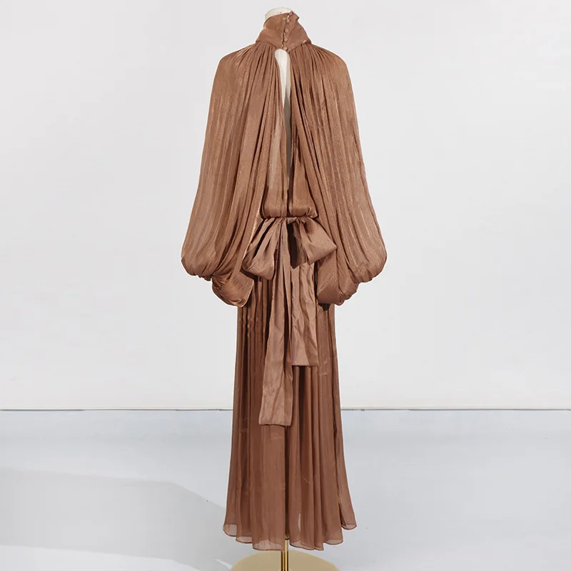 PREPOMP 2025 Nuovo arrivo primavera colletto alla coreana manica lunga a pipistrello abito lungo con lacci donna GT275 6