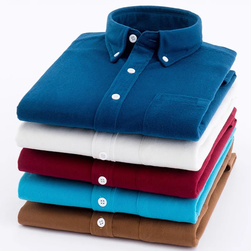Camicie di velluto a coste da uomo di nuova moda manica lunga casual vestibilità regolare morbide e comode camicie eleganti tascabili per abbigliamento camicetta maschile 1