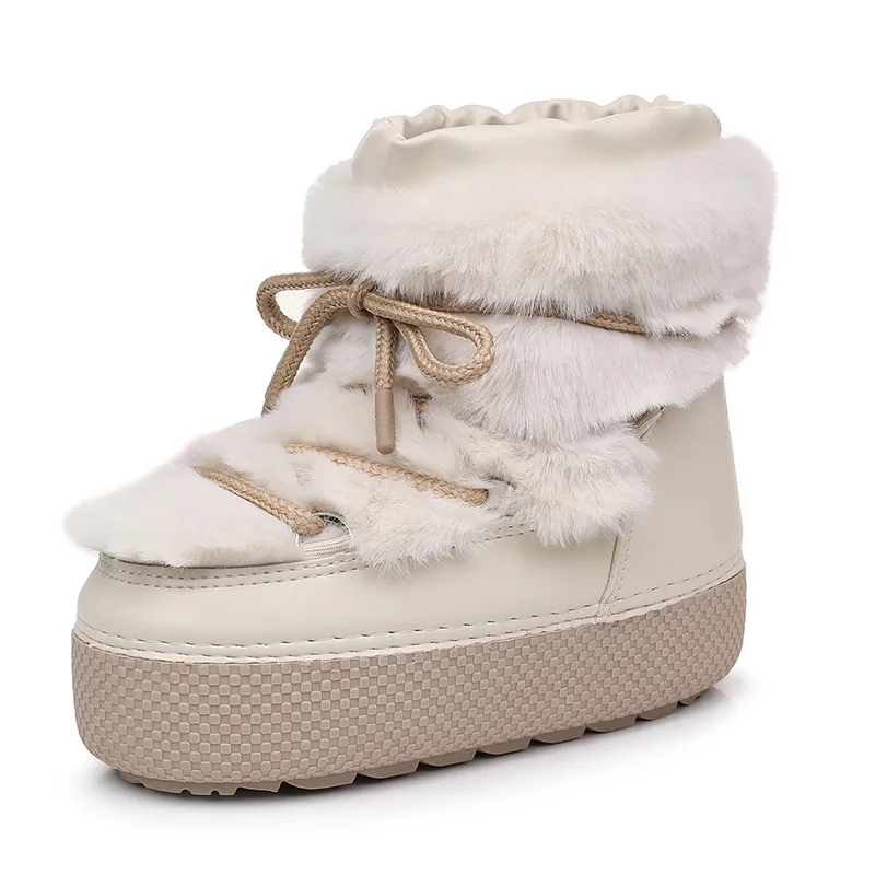 Stivali da neve invernali per donna Stivali da sci impermeabili antiscivolo con plateau Stivali di pelliccia pelosi soffici di lusso Stivaletti alla caviglia femminili Taglia 36-41 6