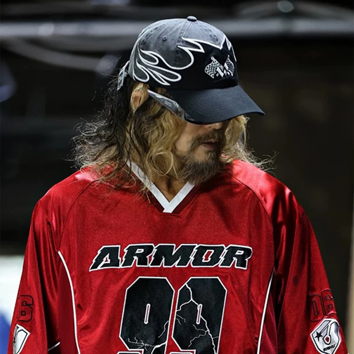 Nicchia Hip Hop Lettera Fiamma Bandiera Cappelli da baseball Nuovo parasole unisex Personal Versatile Color Block Moda Retro ins Berretti con visiera 4