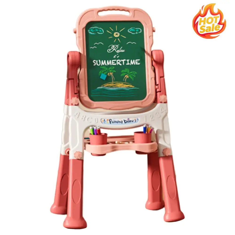 Cavalletto bifacciale girevole in piedi Cavalletto regolabile per scrittura e graffiti Tavolo da disegno magnetico per bambini piccoli, ragazzi e ragazze 4