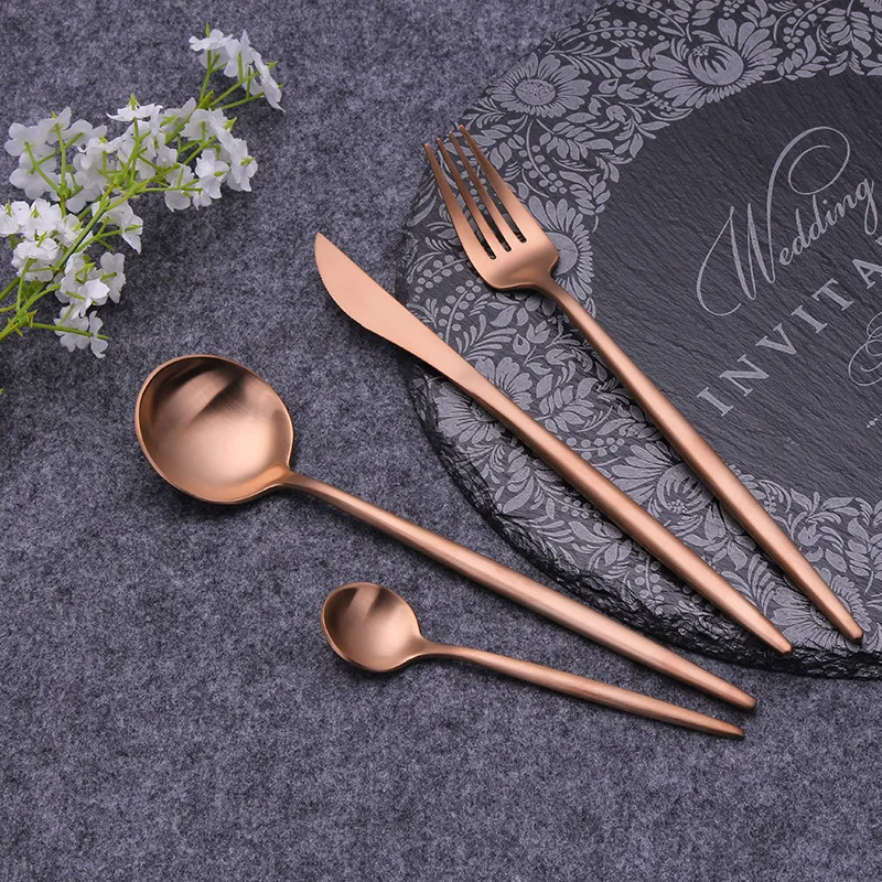 Set di posate in oro rosa cucchiaio forchetta coltelli Set di posate Dessert burro cucchiaio bacchette set di stoviglie da cucina occidentale 4
