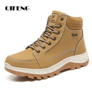 Stivaletti gialli Calzature da cowboy Scarpe da ginnastica in pelliccia calda da neve Scarpe da trekking imbottite in pelle nera impermeabile da uomo Scarpe da trekking invernali estive 1