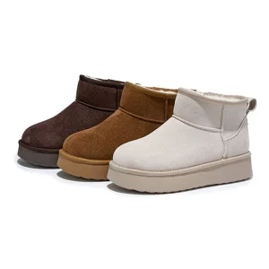 2025 nuovi stivali da neve da donna in vera pelle con punta larga stivali invernali da donna in peluche piatto per il calore scarpe imbottite in cotone femminile 1