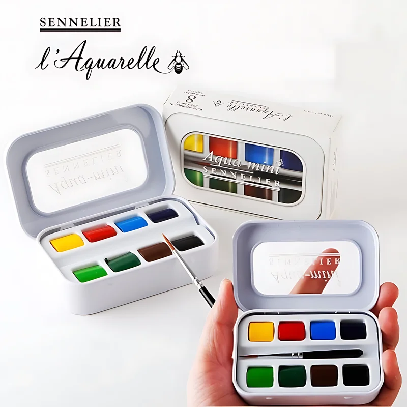 Sennelier Aqua artista francese vernice ad acquerello a 8 colori pittura portatile da viaggio Mini scatola di metallo con forniture artistiche a pennello 6