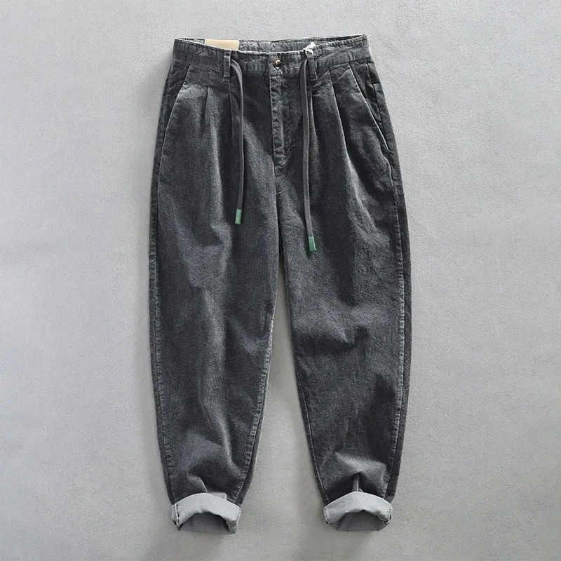 Pantaloni da uomo casual in velluto a coste nuovi classici invernali Comodi pantaloni cargo con coulisse in cotone retrò con tasche grandi AZ324 5
