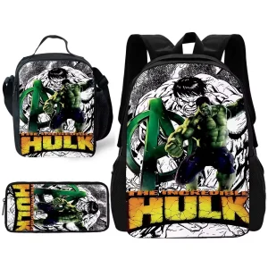Zaino scolastico per bambini M-marvels Super Heroes Hulks con borse per il pranzo, borse per matite, borse per la scuola per ragazzi e ragazze, miglior regalo 1