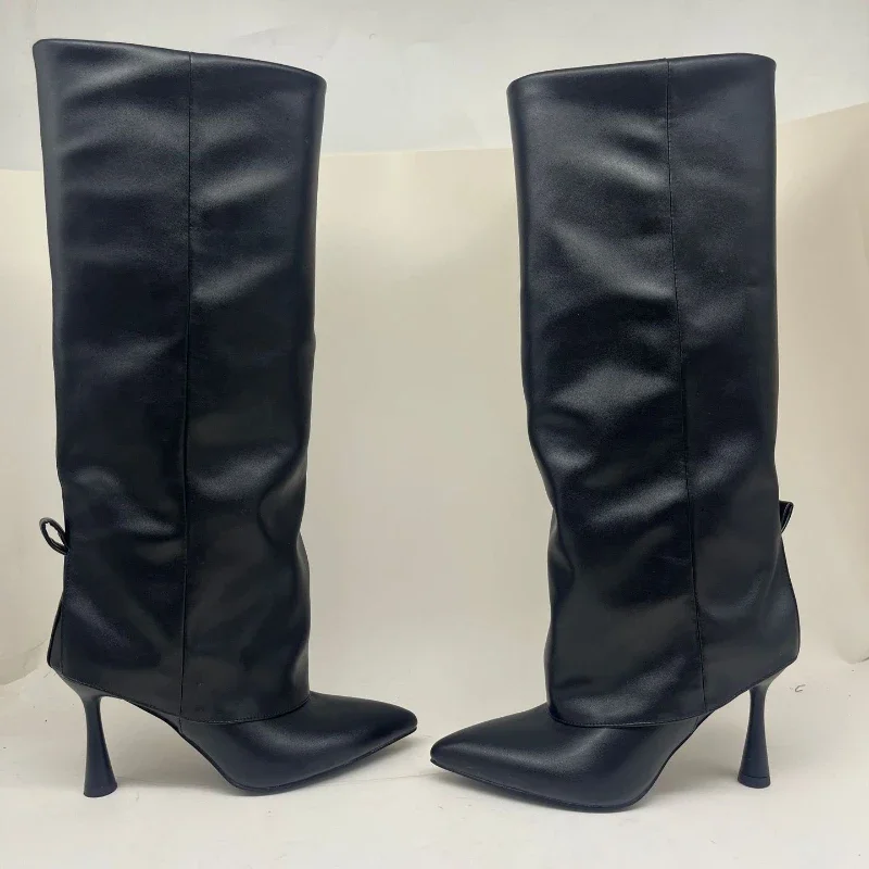 Stivali da donna con gonna a maniche a punta con motivo pietra retrò alla moda Stivali da banchetto con pantaloni larghi europei e americani di fascia alta 2