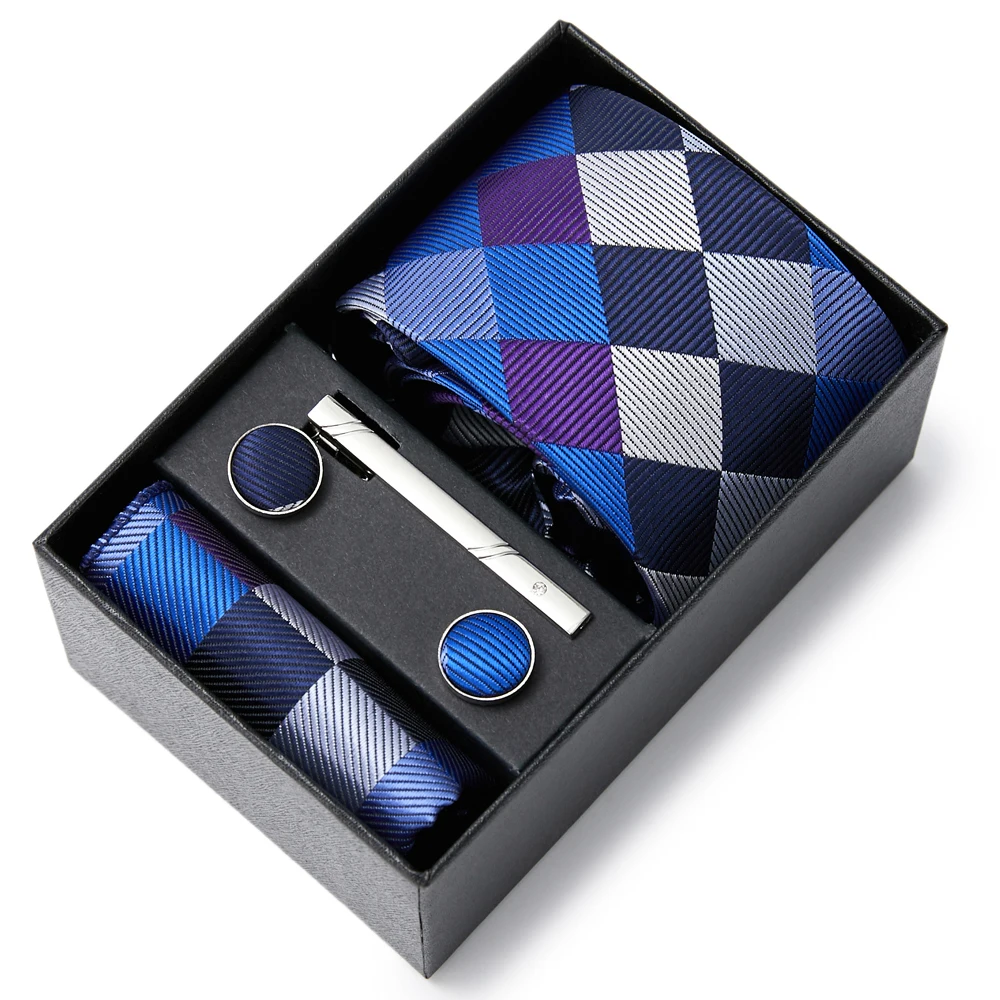 Nuovo design Cravatta Fazzoletto Gemelli Set Cravatta Scatola Accessori da sposa Prestazioni a strisce 4