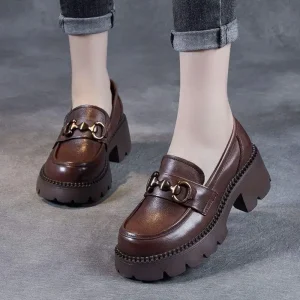 Primavera Autunno 2025 Scarpe basse da donna Mocassini versatili con fondo spesso rialzato Stile britannico One Step su scarpe singole 1