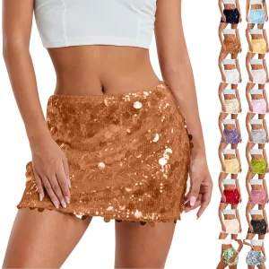Gonna con paillettes da donna Gonna corta sexy Minigonna sui fianchi Moda donna Gonna glitter lucida Gonna elastica in vita Gonna da festa Gonna di carnevale 1