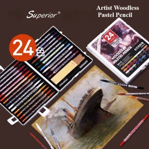 SUPCRIOR-Matite pastello senza legno 24 colori 7mm Core Artista Grado Gesso Matita a carboncino Grande miscelazione Stratificazione Schizzi in custodia 1