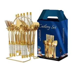 Set di posate con manico in ceramica da 4/24 pezzi con portaposate coltello forchetta cucchiaio in acciaio inossidabile adatto per ristorante di hotel di famiglia 1