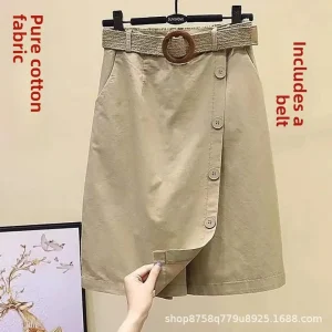 Gonna in cotone lavato Pantaloni Elastico in vita Mezza lunghezza Stile donna Nuova versione coreana di fascia alta estiva Integrata Falsa in due pezzi 1