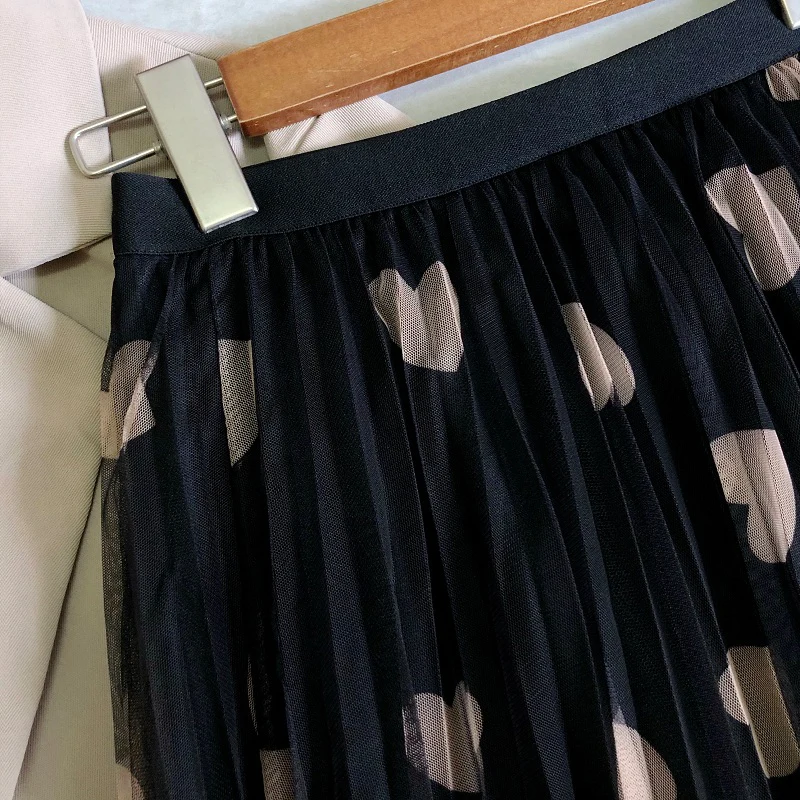 Gonna lunga in Tulle timatica donna moda 2021 primavera estate cuore stampa gonna lunga a pieghe a vita alta gonna estetica femminile 4