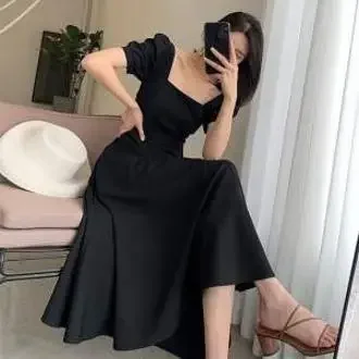 2023 nuovo vestito estivo da donna Vintage collo quadrato gonna da tè Plus Size sopra il ginocchio stile lungo Hepburn vestito nero alla moda 2