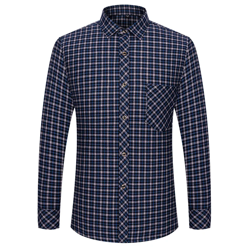 Camicie di flanella di puro cotone da uomo M-6XL manica lunga tasca singola Casual Plaid spessa morbida accogliente camicie spazzolate camicetta abbigliamento uomo 6
