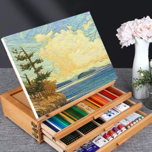 Cavalletto piatto pieghevole in faggio Supporto per pittura a olio a doppio scopo Cavalletto regolabile pieghevole Schizzo per bambini Pittura cassetto portatile 1