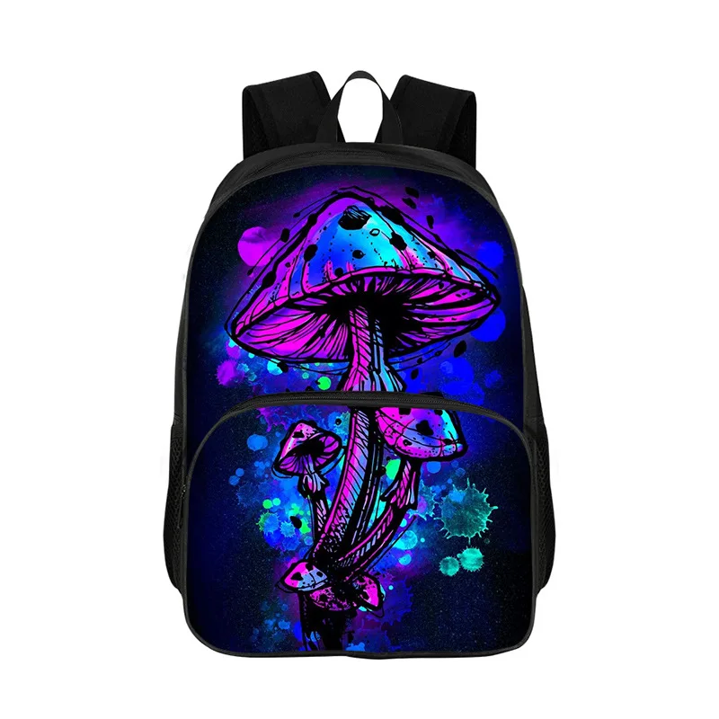 Zaino da studente ispessito a doppio strato da donna per uomo Zaino da scuola con funghi psichedelici magici e teschi per borsa moda maschile femminile 4