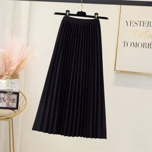 Gonna longuette a pieghe a vita alta Primavera Autunno da donna Nuova versione coreana Gonna a trapezio dimagrante Gonna ampia drappeggiata 1