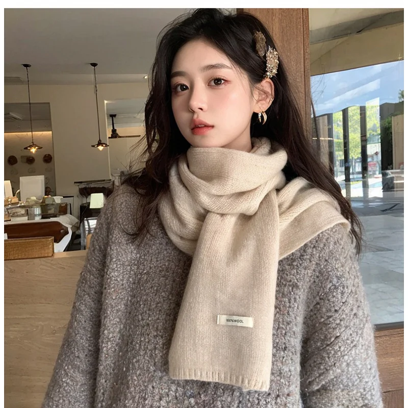 DWJ57 Sciarpa di lana di Capodanno Rosso Autunno Inverno Antivento Atmosfera calda Donna Versatile Scaldacollo lavorato a maglia in tinta unita 3