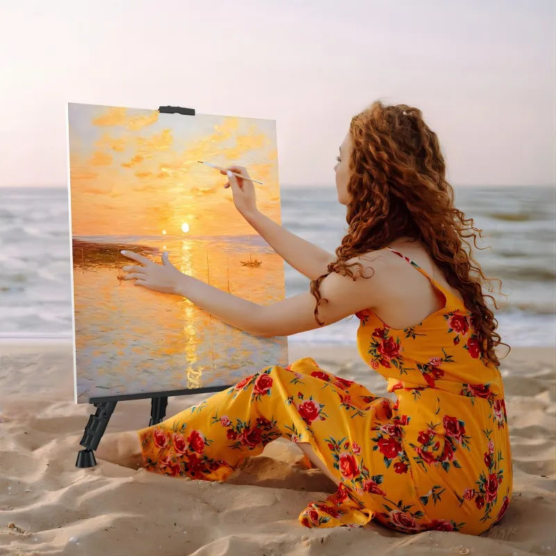 AngelMark Cavalletto pieghevole facile da montare Treppiede in metallo regolabile Cavalletto per artista con borsa Extra robusto per pittura da tavolo/pavimento 3